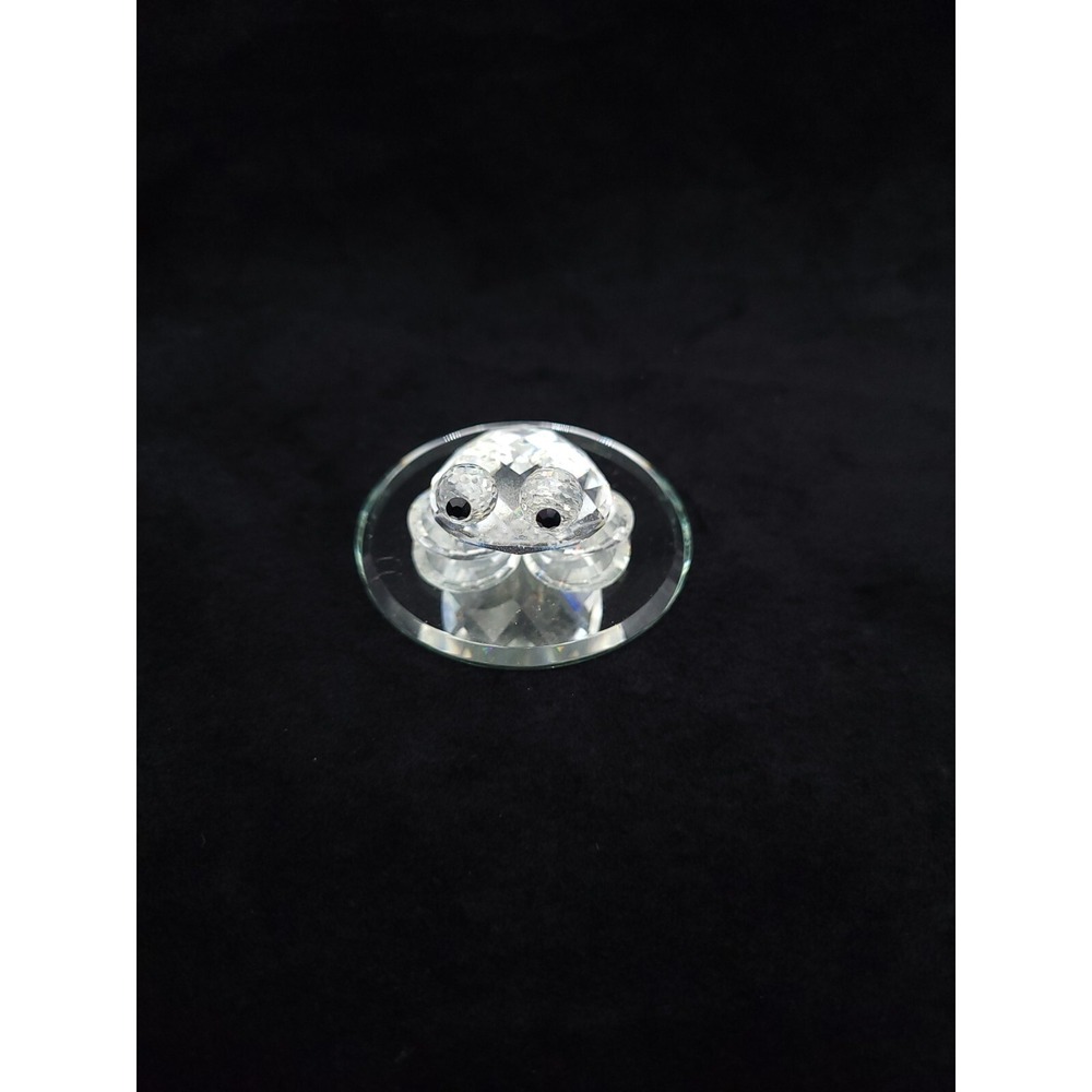 Clear Crystal Sitting Frog Figurine on‎ Mirrored Glass Display Vintage Delicate